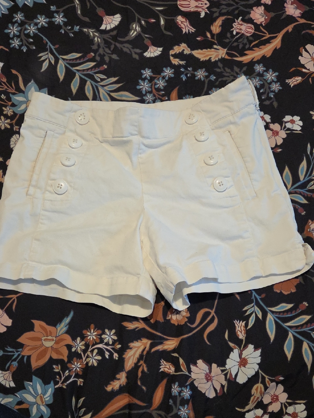 LOFT White High-Waist Button Sailor Shorts